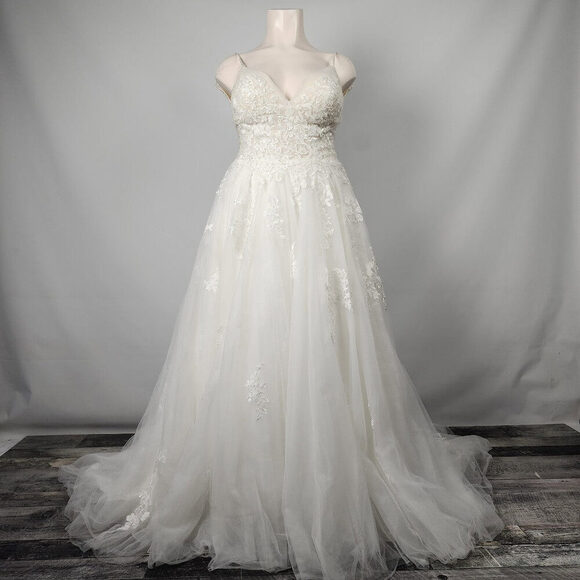Sophia Tolli White Beaded Lace Tulle Wedding Dress Size 16 - Picture 1 of 16